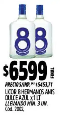 Supermercados Yaguar 8 hermanos licor anis dulce azul oferta