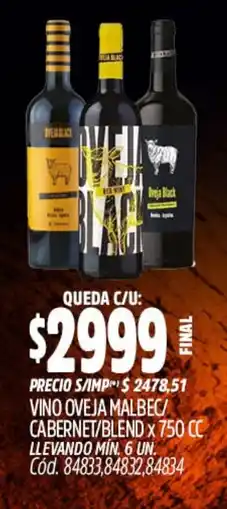 Supermercados Yaguar Oveja vino malbec/ cabernet/blend oferta