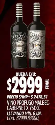 Supermercados Yaguar Profugo vino malbec- cabernet oferta