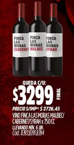 Supermercados Yaguar Finca las moras vino malbec cabernet/syrah oferta