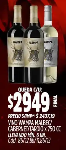 Supermercados Yaguar Wampa vino malbec/ cabernet/tardio oferta
