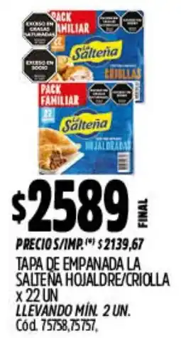 Supermercados Yaguar La saltena tapa de empanada hojaldre/criolla oferta