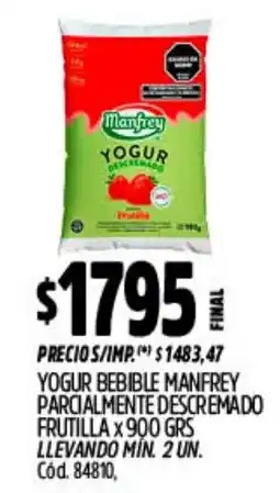 Supermercados Yaguar Manfrey yogur bebible parcialmente descremado frutilla oferta