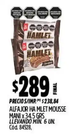 Supermercados Yaguar Hamlet alfajor mousse mani oferta