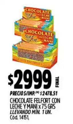 Supermercados Yaguar Chocolate felfort con leche y mani oferta
