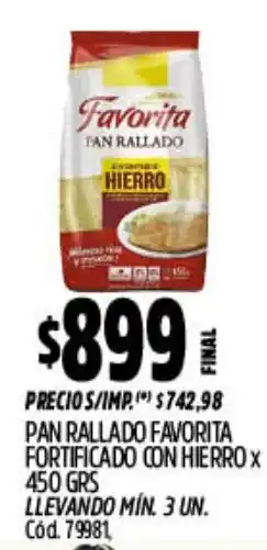 Supermercados Yaguar Favorita pan rallado fortificado con hierro oferta