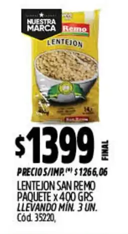Supermercados Yaguar San remo lentejon paquete oferta
