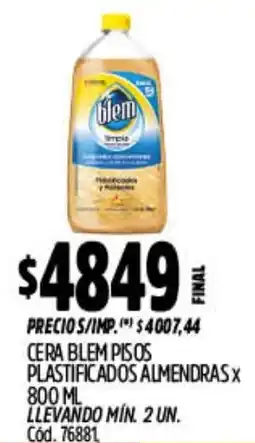 Supermercados Yaguar Blem cera pisos plastificados almendras oferta