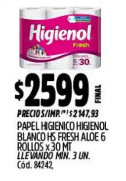 Supermercados Yaguar Higienol papel higienico blanco hs fresh aloe 6 rollos oferta