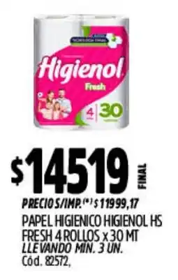 Supermercados Yaguar Higienol papel higienico hs fresh oferta