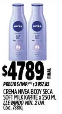 Supermercados Yaguar Nivea crema body seca soft milk karite oferta