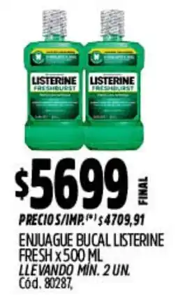 Supermercados Yaguar Listerine enjuague bucal fresh oferta