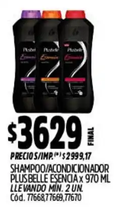 Supermercados Yaguar Plusbelle esencia shampoo/acondicionador oferta
