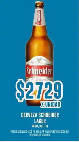 Supermercados Vea Schneider cerveza lager rubia, bot. oferta