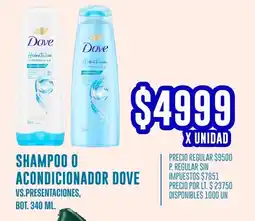 Supermercados Vea Dove shampoo o acondicionador vs.presentaciones, bot. oferta