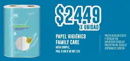 Supermercados Vea Family care papel higiénico hoja simple, paq. oferta