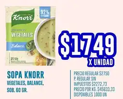 Supermercados Vea Knorr sopa vegetales, balance, sob. oferta