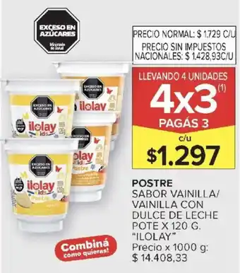 Ilolay postre sabor vainilla/ vainilla con dulce de leche pote
