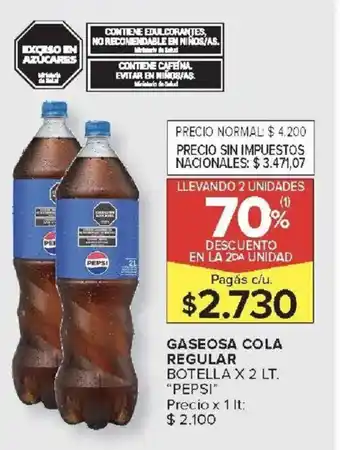 Pepsi cola gaseosa regular botella