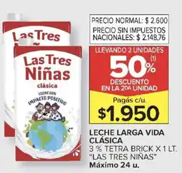 Carrefour Market Las tres niñas leche larga vida clásica 3% tetra brick oferta