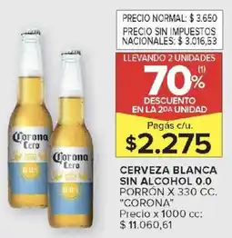 Carrefour Market Corona cerveza blanca sin alcohol 0.0 porrón oferta
