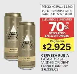 Carrefour Market Andes orígen cerveza rubia lata oferta