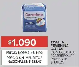 Carrefour Market Carrefour toalla femenina c/alas con gel oferta