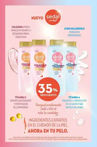 Sedal Care Colágeno/Ácido Hialurónico/Vitamina C/Shampoo/acondicionador x 650ml/Vitamina A