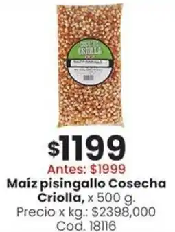 Coto Criolla maíz pisingallo cosecha oferta