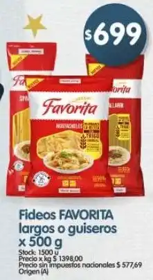 Supermercados Buenos Días Favorita fideos largos o guiseros oferta