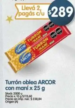 Supermercados Buenos Días Arcor turrón oblea con maní oferta