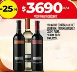 Supermercados DIA Colon vino malbec bonarda cabernet sauvignon/torrontes viognier oferta