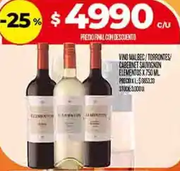 Supermercados DIA Elementos vino malbec/torrontes/ cabernet sauvignon oferta