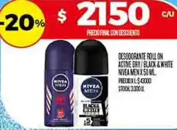 Supermercados DIA Nivea desodorante roll on active dry/black&white men oferta