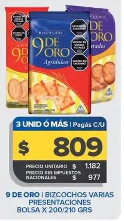 Carrefour Maxi 9 de oro bizcochos varias presentaciones bolsa oferta