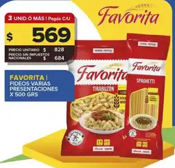 Carrefour Maxi Favoritai fideos varias presentaciones oferta