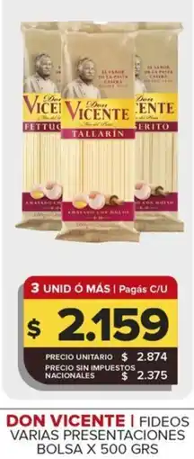 Carrefour Maxi Don vicente fideos varias presentaciones bolsa oferta