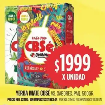 Cbsé yerba mate vs. sabores, paq.