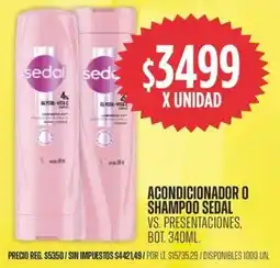 Supermercados Vea Sedal acondicionador o shampoo vs. presentaciones, bot. oferta