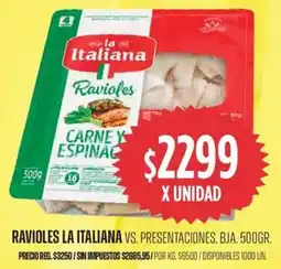 Supermercados Vea La italiana ravioles vs. presentaciones, bja. oferta