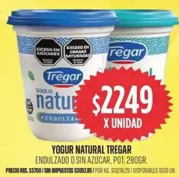 Supermercados Vea Tregar yogur natural endulzado o sin azúcar, pot. oferta