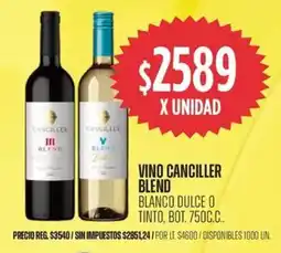 Supermercados Vea Canciller vino blend blanco dulce o tinto, bot. oferta