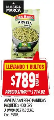 Supermercados Yaguar San remo arvejas partidas paquete oferta