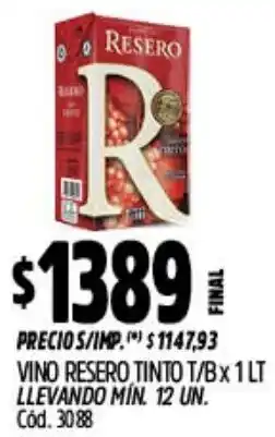 Supermercados Yaguar Resero vino tinto t/b oferta