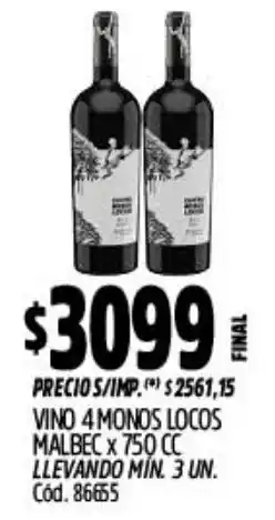 Supermercados Yaguar Locos vino 4 monos malbec oferta