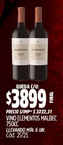Supermercados Yaguar Elementos vino malbec oferta