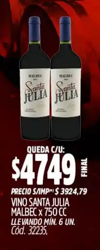 Supermercados Yaguar Santa julia vino malbec oferta