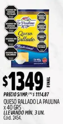Supermercados Yaguar La paulina queso rallado oferta