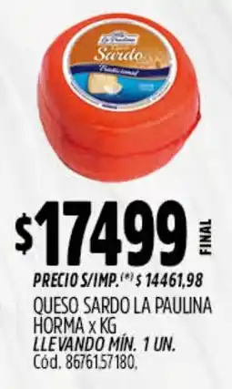 Supermercados Yaguar La paulina queso sardo horma oferta