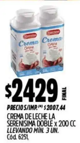 Supermercados Yaguar La serenísima crema de leche oferta